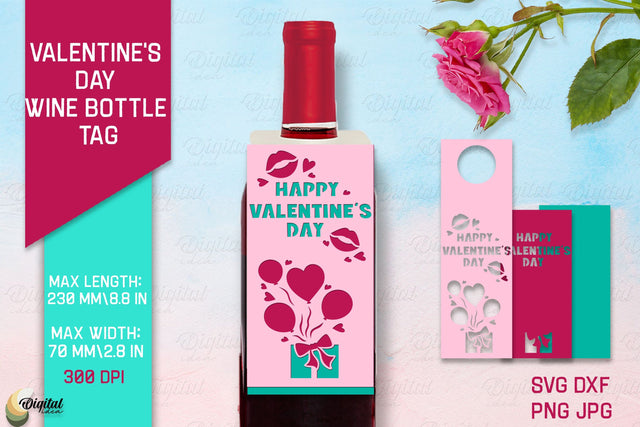 Happy Valentine's Day SVG. Wine Bottle Tag Paper Cut 3D Paper Evgenyia Guschina 
