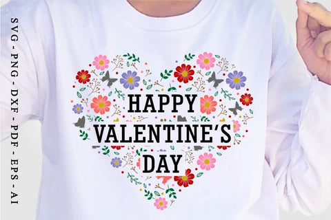 Happy Valentine's Day With Heart Flowers Shape, I Love You SVG, Heart SVG, Heart Split Monogram, Valentines Day T shirt Designs SVG, Valentine Quote SVG, Love SVG, SVG D2PUTRI Designs 
