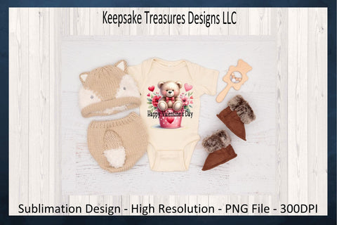 Happy Valentine's Teddy Bear Sublimation PNG, T-Shirt Design, Digital Download, Printable PNG Sublimation Keepsake Treasures Designs LLC. 