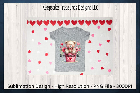 Happy Valentine's Teddy Bear Sublimation PNG, T-Shirt Design, Digital Download, Printable PNG Sublimation Keepsake Treasures Designs LLC. 