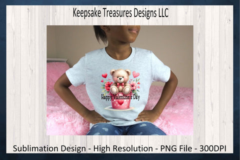 Happy Valentine's Teddy Bear Sublimation PNG, T-Shirt Design, Digital Download, Printable PNG Sublimation Keepsake Treasures Designs LLC. 