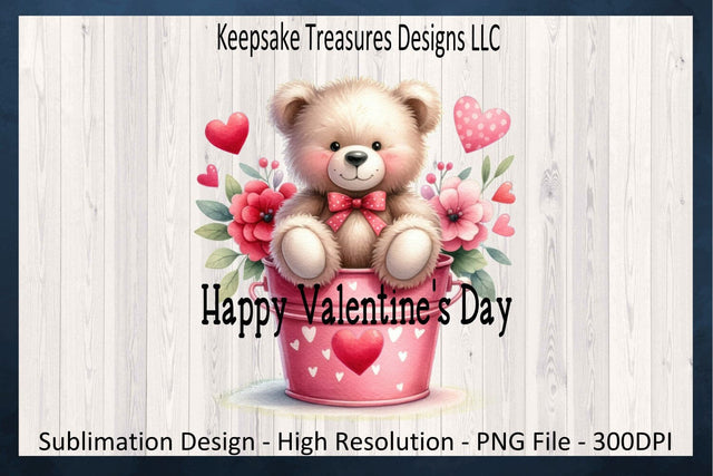 Happy Valentine's Teddy Bear Sublimation PNG, T-Shirt Design, Digital Download, Printable PNG Sublimation Keepsake Treasures Designs LLC. 