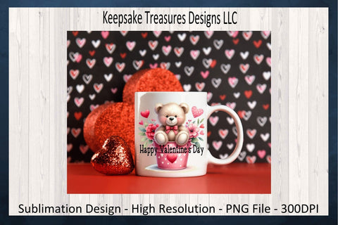 Happy Valentine's Teddy Bear Sublimation PNG, T-Shirt Design, Digital Download, Printable PNG Sublimation Keepsake Treasures Designs LLC. 