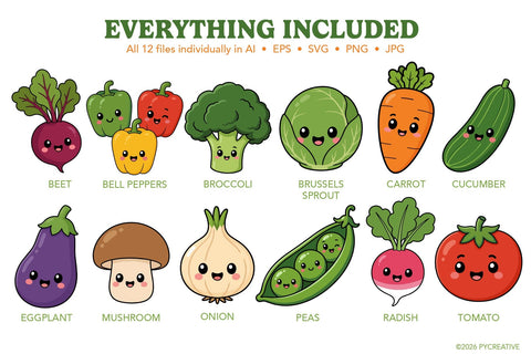 Happy Vegetables Clipart SVG PNG SVG Patty Young Creative 