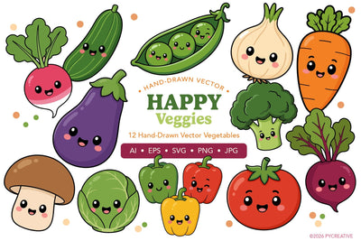 Happy Vegetables Clipart SVG PNG SVG Patty Young Creative 