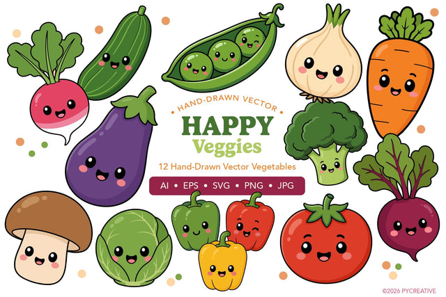 Happy Vegetables Clipart SVG PNG SVG Patty Young Creative 