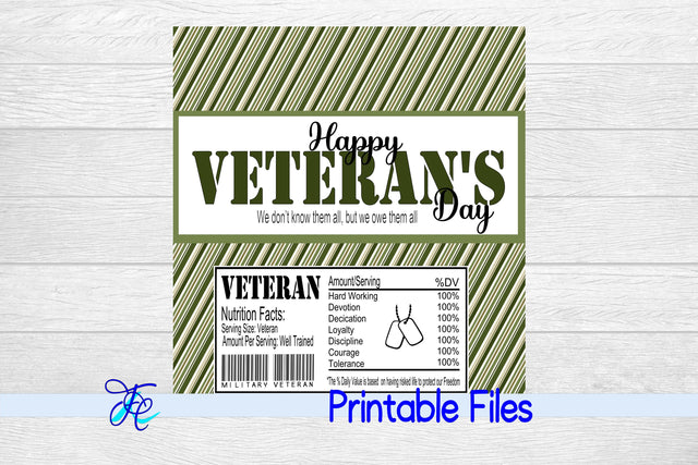 Happy Veteran's Day Candy Bar Wrapper 3D Paper Family Creations 