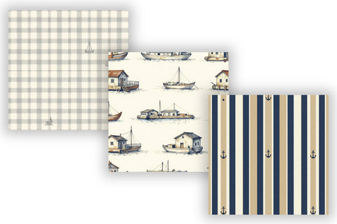 Harbor Digital Paper Pack, Coastal Port Seamless Patterns, Docks, Buoys & Nautical Printable Crafts Digital Pattern FloridPrintables 