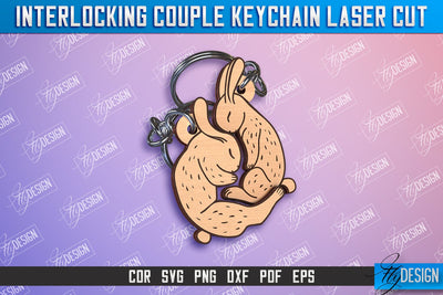 Hare Couple Keychain | Interlocking Couple Keychain Design | CNC Files SVG Fly Design 