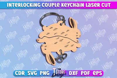 Hare Keychain Couple | Interlocking Couple Keychain Design | CNC Files SVG The T Store Design 