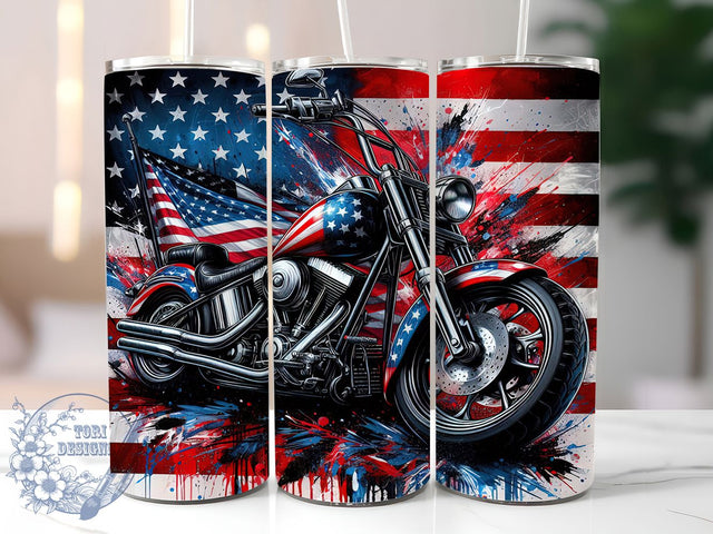 Harley Davidson Biker Patriotic Tumbler, Motorcycle Tumbler, Patriotic Tumbler, USA Tumbler, Biker Tumbler, 20oz Sublimation Wrap, American Flag Tumbler Sublimation ToriDesigns 