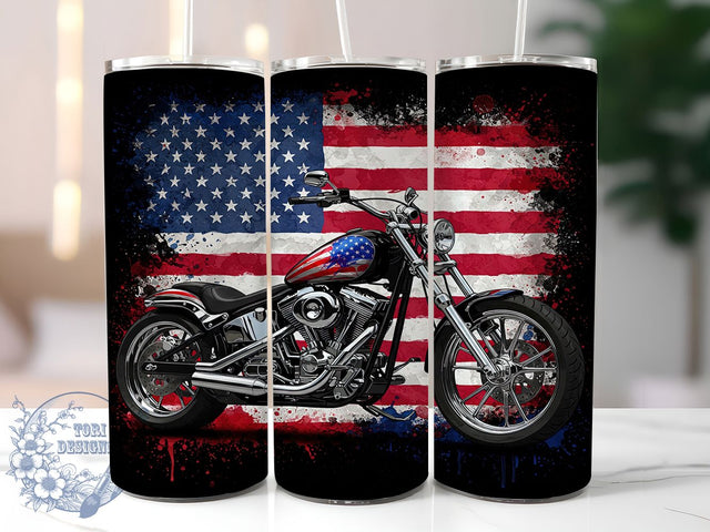 Harley Davidson Biker Patriotic Tumbler, Motorcycle Tumbler, Patriotic Tumbler, USA Tumbler, Biker Tumbler, 20oz Sublimation Wrap, American Flag Tumbler Sublimation ToriDesigns 