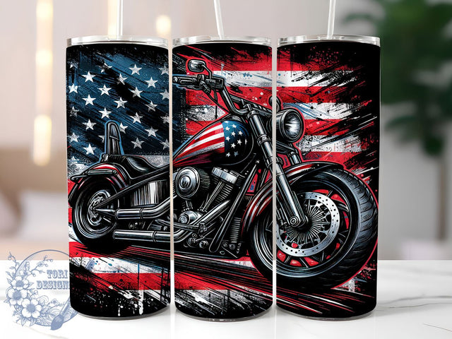 Harley Davidson Biker Patriotic Tumbler, Motorcycle Tumbler, Patriotic Tumbler, USA Tumbler, Biker Tumbler, 20oz Sublimation Wrap, American Flag Tumbler Sublimation ToriDesigns 