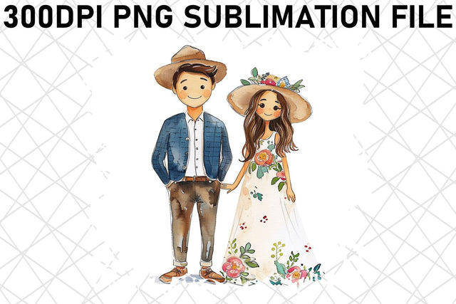 Harmonious Union: Watercolor Bride & Groom Illustration Sublimation afrosvg 