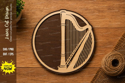 Harp Circle Laser Cut SVG | Musical Instrument Wooden Wall Art | Glowforge CNC DXF PNG EPS SVG Regulrcrative 