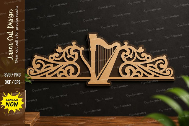 Harp Corner Border Laser Cut Svg Design SVG Regulrcrative 