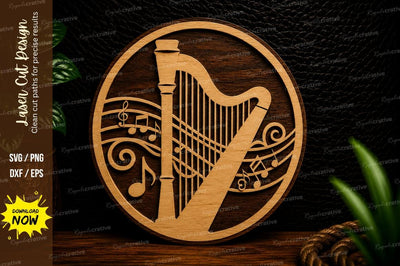 Harp Music Circle Laser Cut SVG Design SVG Regulrcrative 
