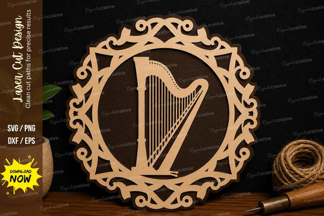 Harp Wreath Frame Laser Cut SVG File SVG Regulrcrative 