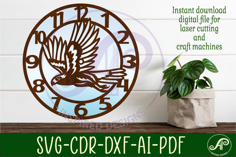 Harris hawk clock wall clock laser cut files SVG APInspireddesigns 