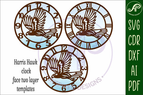 Harris hawk clock wall clock laser cut files SVG APInspireddesigns 