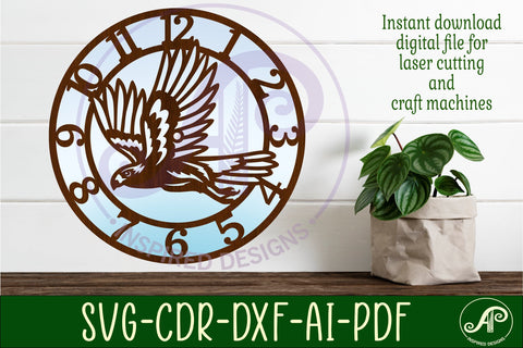Harris hawk clock wall clock laser cut files SVG APInspireddesigns 