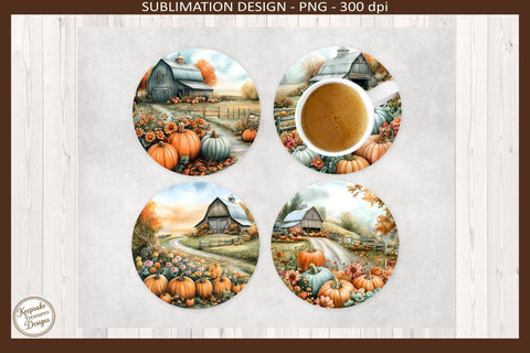 Harvest Blessing Farm Coaster Png Template, Fall Round Coasters Sublimation Design, Thanksgiving Decor, Rustic Home Gift Sublimation Keepsake Treasures Designs LLC. 
