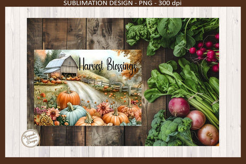 Harvest Blessings Cutting Board Templates PNG, Farmhouse Kitchen Sublimation Design Sublimation Keepsake Treasures Designs LLC. 
