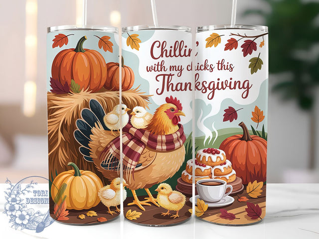 Harvest Chicken Fall Tumbler, Fall Chicks Wrap, 20oz Sublimation, Autumn Chicken Cup, Cute Farm Mug, Harvest Chick Tumbler, Fall Poultry Drinkware Sublimation ToriDesigns 