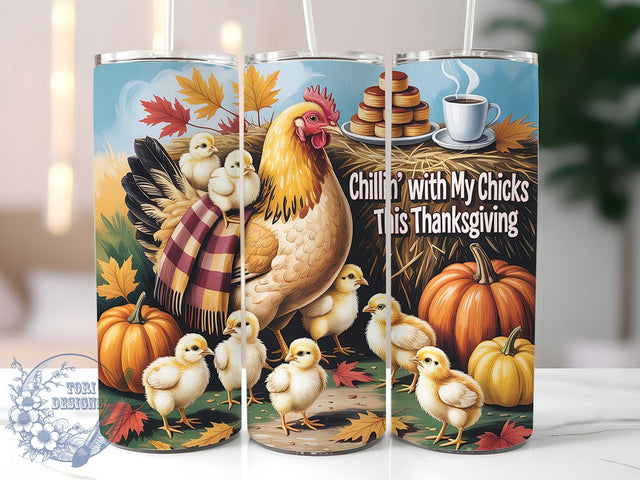 Harvest Chicken Fall Tumbler, Fall Chicks Wrap, 20oz Sublimation, Autumn Chicken Cup, Cute Farm Mug, Harvest Chick Tumbler, Fall Poultry Drinkware Sublimation ToriDesigns 