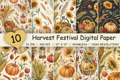 Harvest Festival Digital Paper Pack, Seamless Watercolor Pattern Bundle, Printable Scrapbook Paper, Rustic Autumn Design Collection Digital Pattern FloridPrintables 
