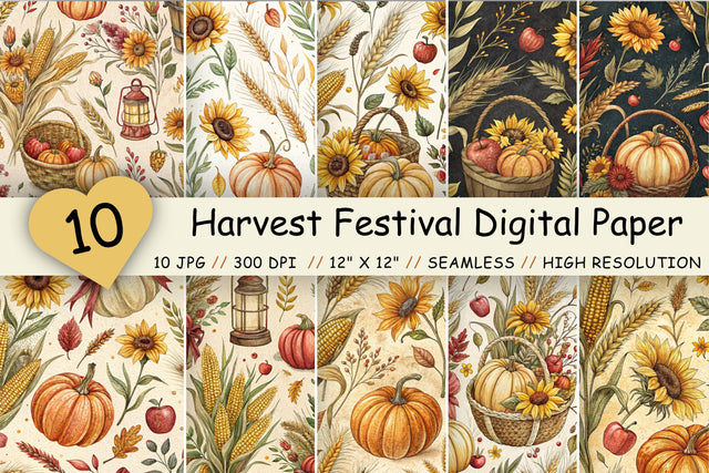 Harvest Festival Digital Paper Pack, Seamless Watercolor Pattern Bundle, Printable Scrapbook Paper, Rustic Autumn Design Collection Digital Pattern FloridPrintables 