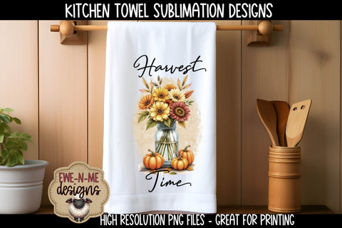 Harvest Mason Jar with Fall Flowers | Towel Sublimation PNG Sublimation Ewe-N-Me Designs 