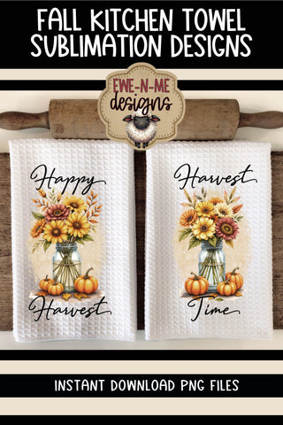 Harvest Mason Jar with Fall Flowers | Towel Sublimation PNG Sublimation Ewe-N-Me Designs 