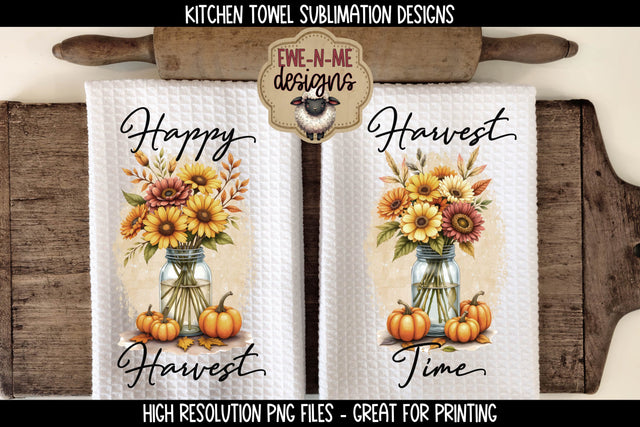 Harvest Mason Jar with Fall Flowers | Towel Sublimation PNG Sublimation Ewe-N-Me Designs 