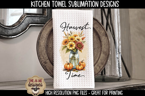 Harvest Mason Jar with Fall Flowers | Towel Sublimation PNG Sublimation Ewe-N-Me Designs 
