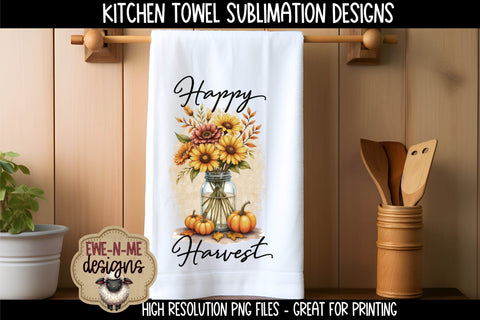 Harvest Mason Jar with Fall Flowers | Towel Sublimation PNG Sublimation Ewe-N-Me Designs 