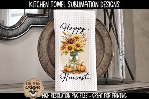 Harvest Mason Jar with Fall Flowers | Towel Sublimation PNG Sublimation Ewe-N-Me Designs 