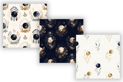Harvest Moon Toile Digital Paper, Seamless Watercolor Pattern Bundle, Printable Scrapbook Paper, Celestial Autumn Design Collection Digital Pattern FloridPrintables 