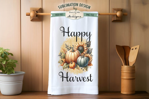 Harvest Pumpkin Sunflower Kitchen Towel Sublimation Design Sublimation Ewe-N-Me Designs 