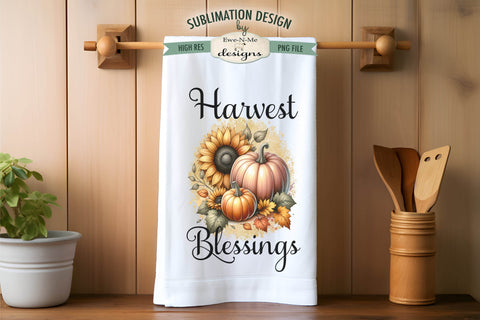 Harvest Pumpkin Sunflower Kitchen Towel Sublimation Design Sublimation Ewe-N-Me Designs 