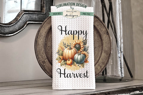 Harvest Pumpkin Sunflower Kitchen Towel Sublimation Design Sublimation Ewe-N-Me Designs 