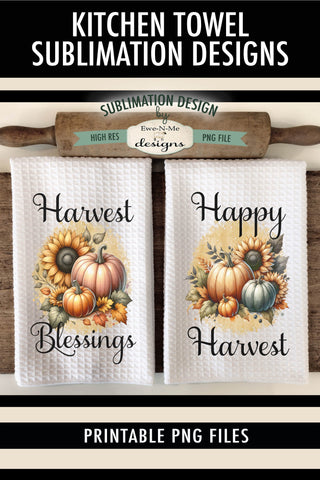Harvest Pumpkin Sunflower Kitchen Towel Sublimation Design Sublimation Ewe-N-Me Designs 