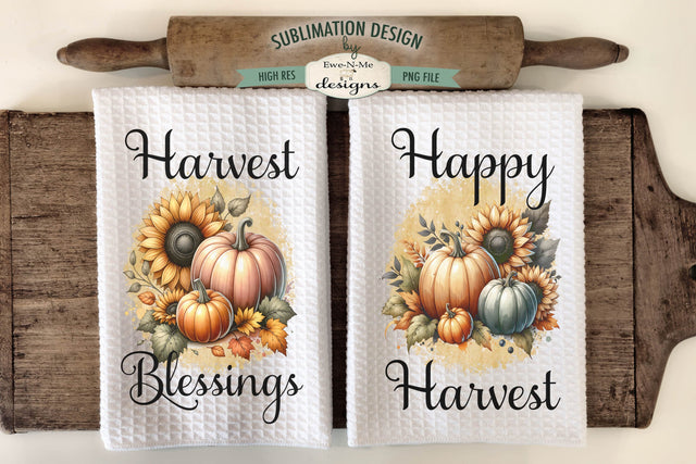 Harvest Pumpkin Sunflower Kitchen Towel Sublimation Design Sublimation Ewe-N-Me Designs 