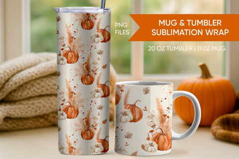 Harvest Pumpkin Tumbler, Fall mug wrap Sublimation KMarinaDesign 