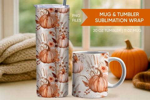 Harvest Pumpkin Tumbler & Mug Wrap Sublimation KMarinaDesign 