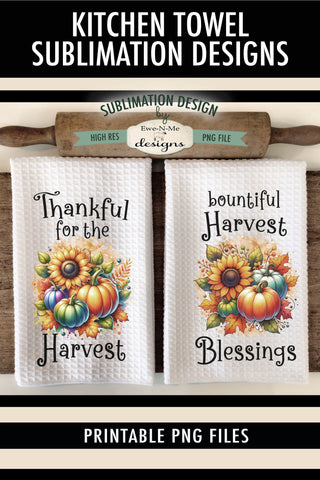 Harvest Pumpkins Kitchen Towel Sublimation PNG Sublimation Ewe-N-Me Designs 