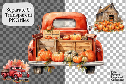 Harvest Red Pickup Truck PNG Clipart Sublimation Fine Purple Elephant Creations 
