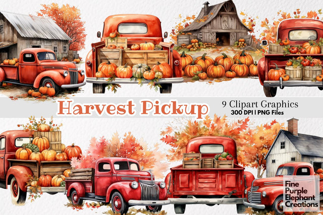 Harvest Red Pickup Truck PNG Clipart Sublimation Fine Purple Elephant Creations 