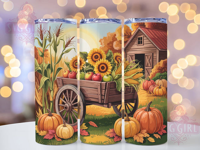 Harvest Wagon Sunflower Fall Tumbler, Sunflower Fall Wrap, 20oz Sublimation Design, Autumn Wagon Tumbler, Rustic Sunflower Drinkware, Seasonal Harvest Wrap, Country Farmhouse Design Sublimation SvggirlplusArt 