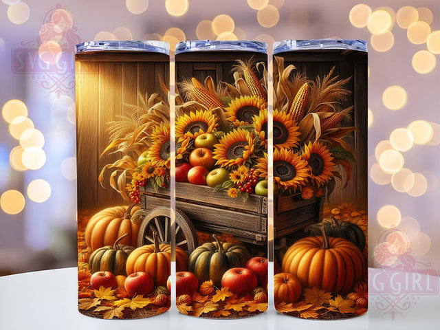 Harvest Wagon Sunflower Fall Tumbler, Sunflower Fall Wrap, 20oz Sublimation Design, Autumn Wagon Tumbler, Rustic Sunflower Drinkware, Seasonal Harvest Wrap, Country Farmhouse Design Sublimation SvggirlplusArt 